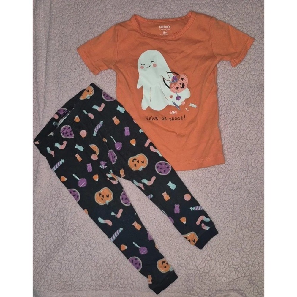 Carters Toddler Girls Just One You Halloween Ghost Pajama Set Orange Black 18M